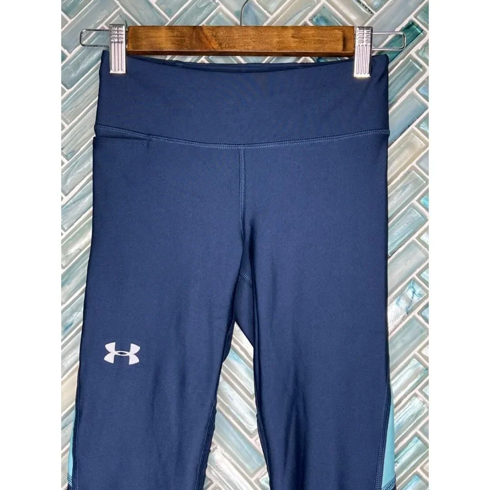 WOMENS UNDER ARMOUR NAVY BLUE HEAT GEAR‎ CAPRI COMPRESSION LEGGINGS PANTS XS